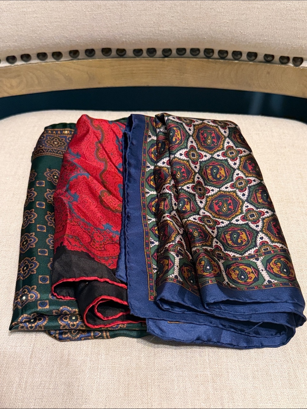 Lot of 3 Italian Silk Pocket Handkerchief/Squares